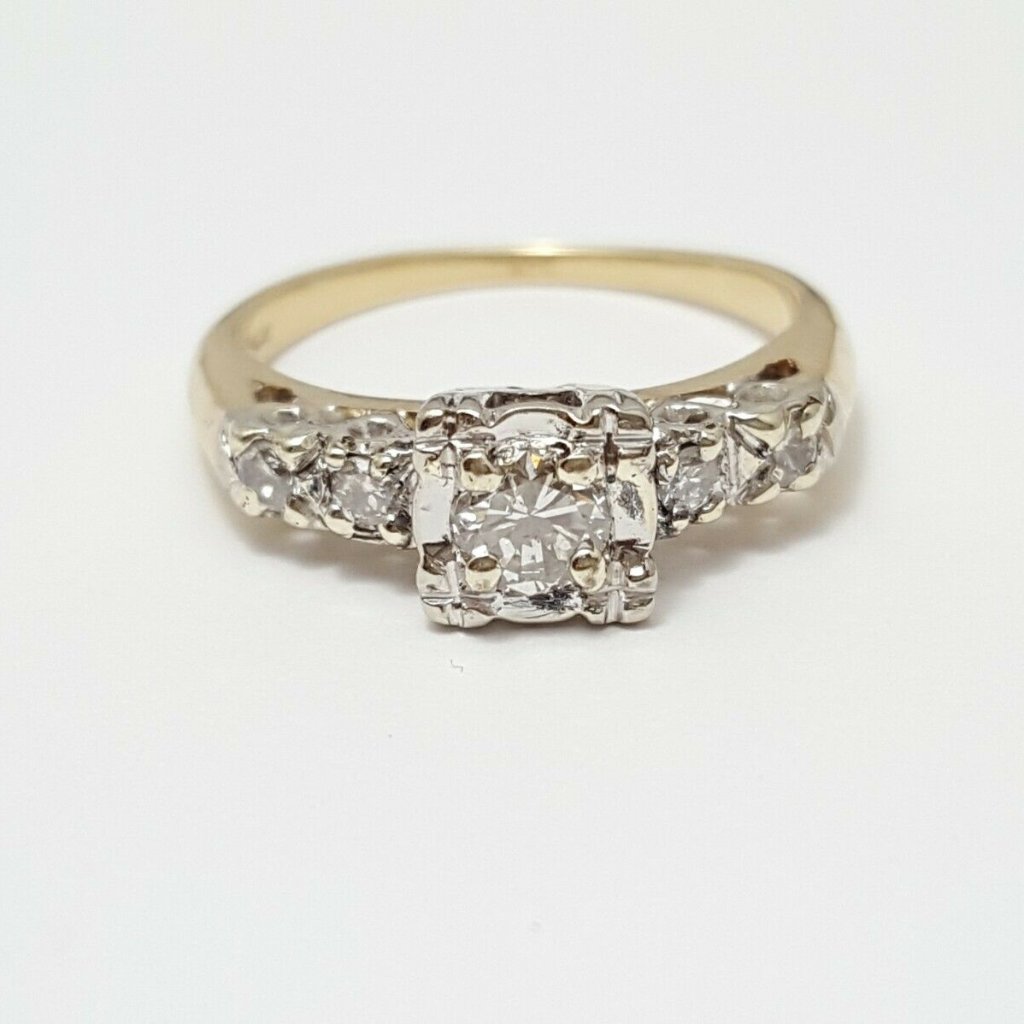 Vintage 14k Karat Solid Two Tone Multi Tone Gold Designer Diamond Ring  Nice